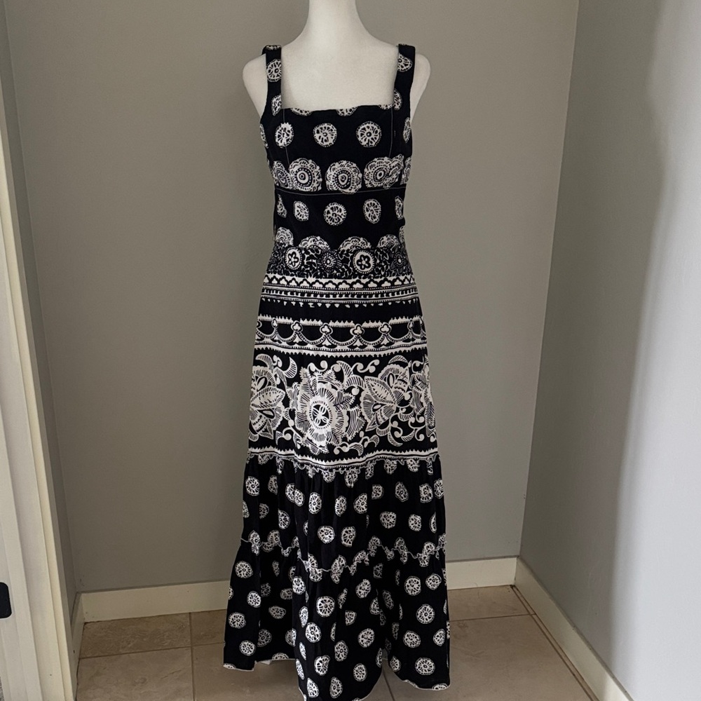 Mandela Black White Boho Maxi‎ Tiered Dress